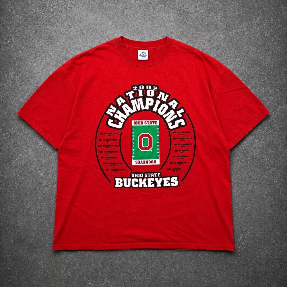 Vintage 2002 Ohio State Buckeyes National Champions T Shirt Large Red Y2K NCAA